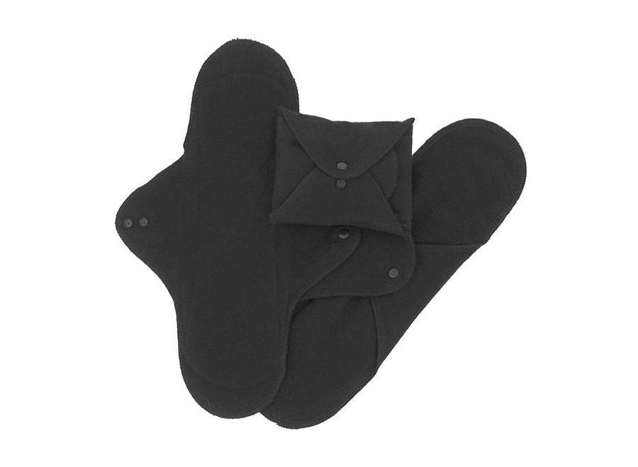 Sanitary napkin night washable with press studs - 3 pieces - black