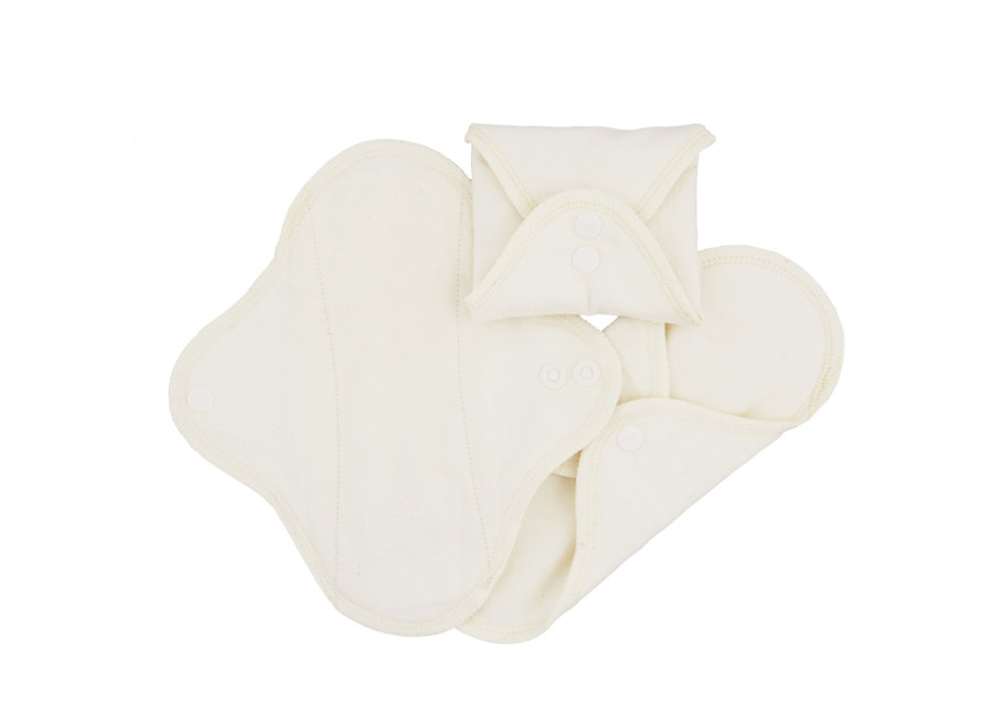 Sanitary napkin night washable with press studs - 3 pieces - white