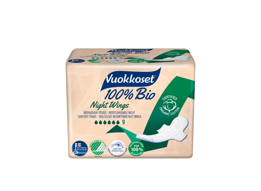 Vuokkoset - Nachtbinde mit Flügeln - 100% biologisch - 9 Stück