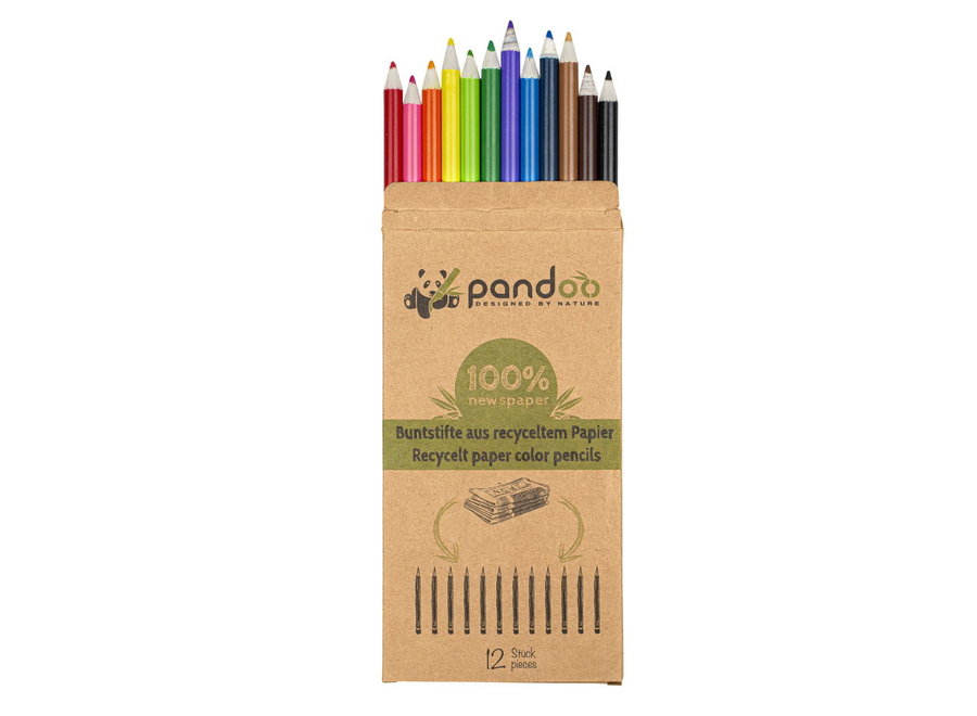 Pandoo crayons de couleur en papier recyclé - 12 pièces | Qualité supérieure, sans bois