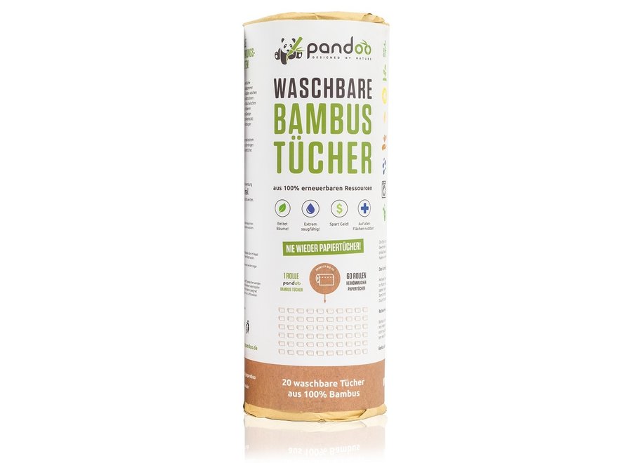 Papier de cuisine en bambou lavable Pandoo - 1 rouleau écologique, 100% bambou et réutilisable jusqu'à 100 fois