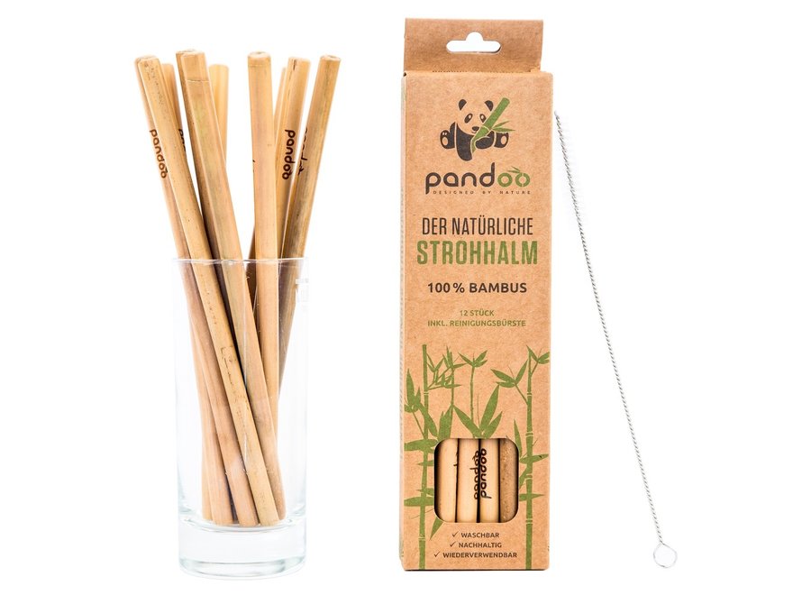 Pandoo reusable straws bamboo - 12 pieces