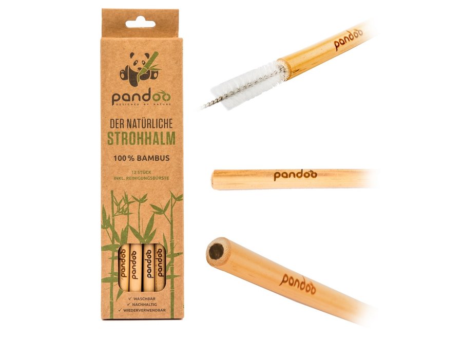 Pandoo reusable straws bamboo - 12 pieces