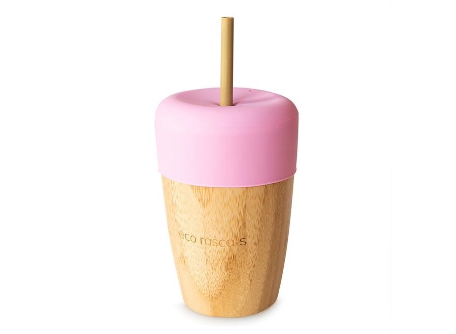 Bamboo cup with 2 bamboo straws - 6 colors - Melamine free