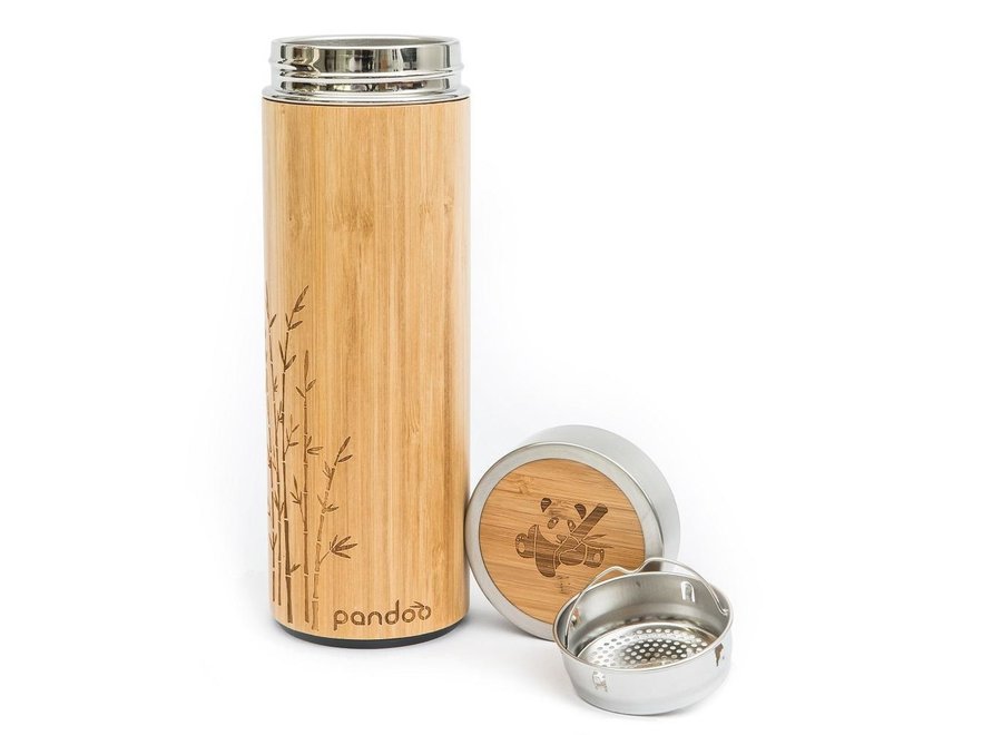 Pandoo bamboo thermos flask with tea strainer insulated - 480 ML