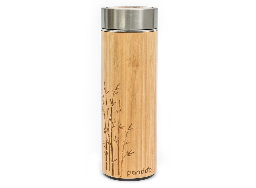 Pandoo bamboo thermos flask with tea strainer insulated - 480 ML