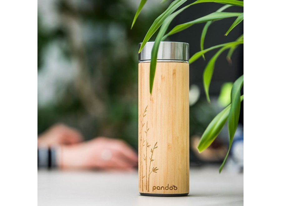 Pandoo bamboo thermos flask with tea strainer insulated - 480 ML