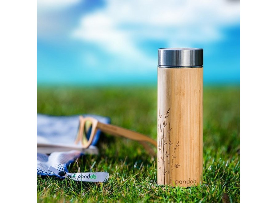 Pandoo bamboo thermos flask with tea strainer insulated - 480 ML