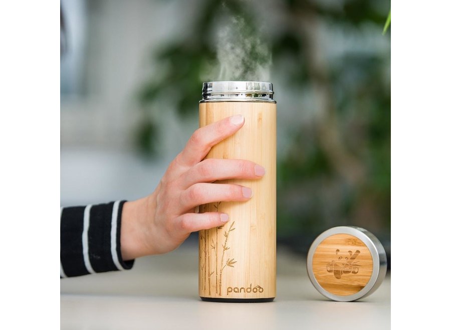 Pandoo bamboo thermos flask with tea strainer insulated - 480 ML