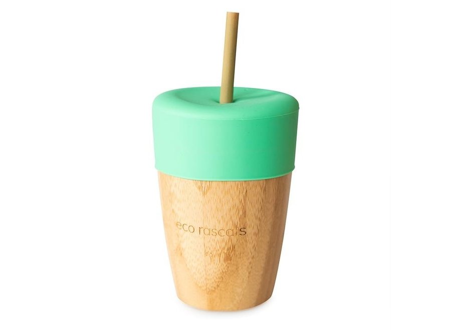 Bamboo cup with 2 bamboo straws - 6 colors - Melamine free