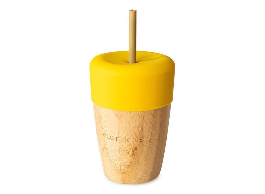 Bamboo cup with 2 bamboo straws - 6 colors - Melamine free