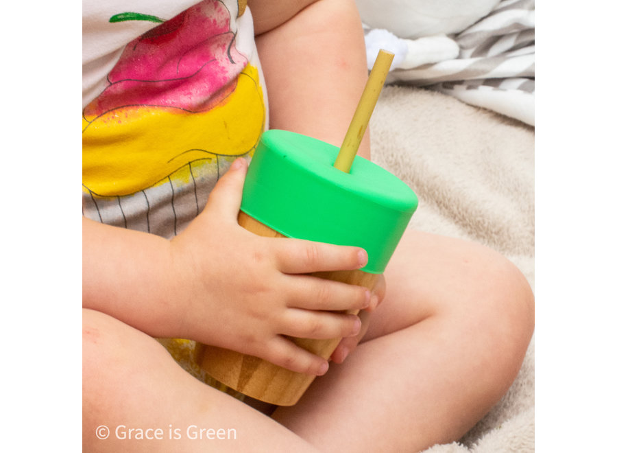 Bamboe beker met 2 bamboe rietjes - 6 kleuren - Melamine vrij