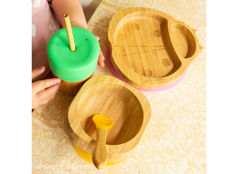 Bamboo cup with 2 bamboo straws - 6 colors - Melamine free