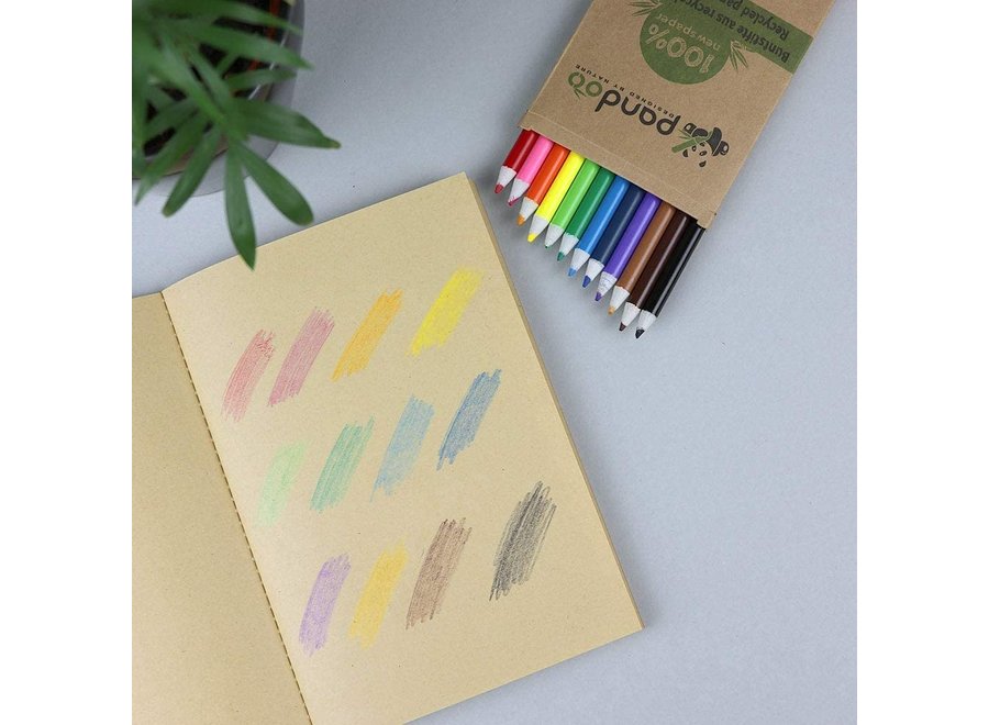 Pandoo crayons de couleur en papier recyclé - 12 pièces | Qualité supérieure, sans bois