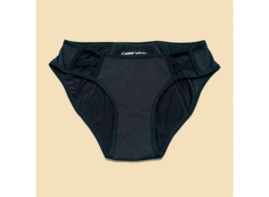 Set van 4 + wetbag  -  Cheeky Wipes menstruatie ondergoed Feeling Pretty + Sassy + Sporty + Comfy - zwart