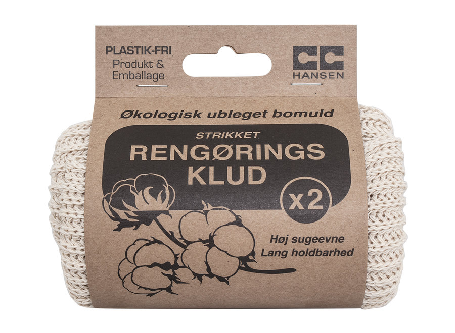 Cleaning wipes knitted - 2 pieces - 100% unbleached organic cotton