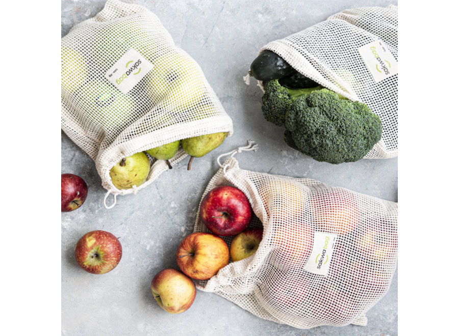 Vegetable & Fruit bag - Organic cotton - 3 pieces - Size S, M & L