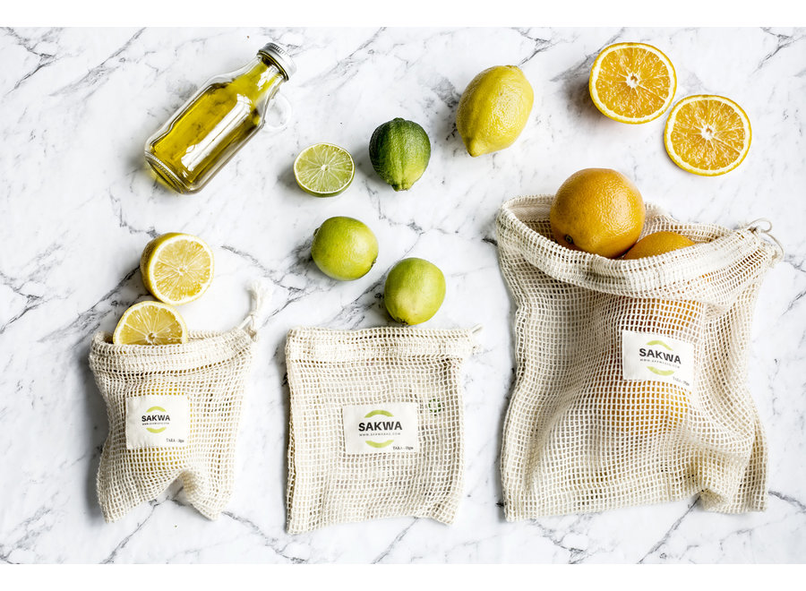 Vegetable & Fruit bag - Organic cotton - 5 pieces - Size S, M & L