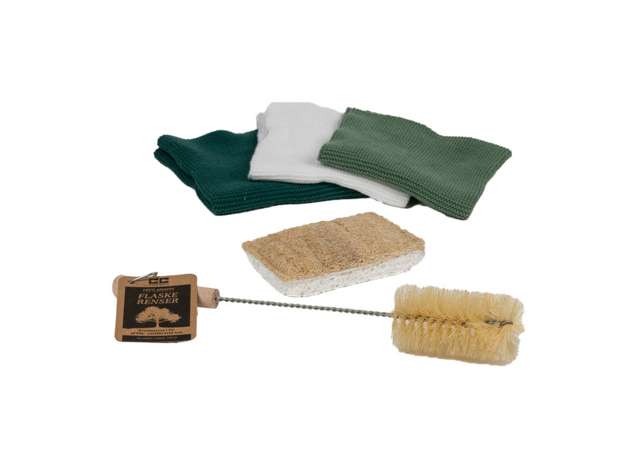 Combi Bottle brush & Knitted dishcloths Nature & Dishwashing sponge