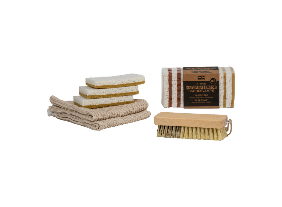 Combi 1 x vegetable brush & 2 x knitted cleaning cloths & 3 & sisal scourers & 8 x coconut scourers
