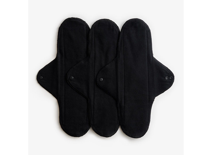 Sanitary napkin night washable with press studs - 3 pieces - black