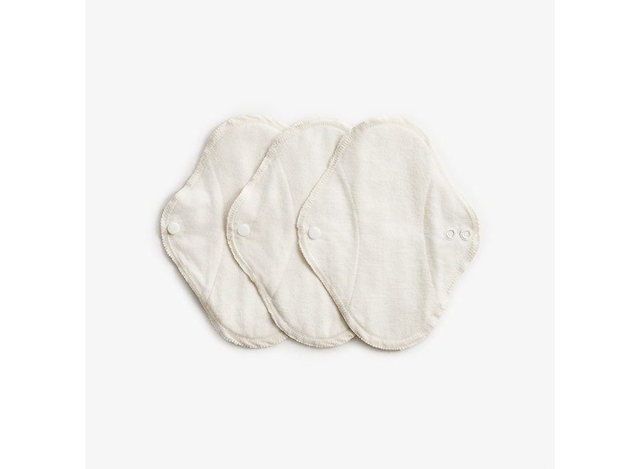 Washable Panty Liners with Snap Buttons - 3 Pieces - White