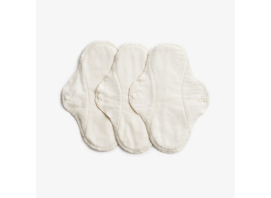 Washable Sanitary Towel with Snap Buttons - 3 Pieces - White