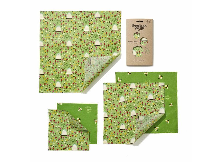 Beeswax  food wraps large kitchen pack - land - 5 stuks