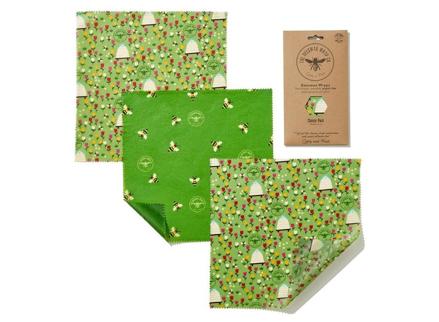 Beeswax food wraps medium kitchen pack -land - 3 pieces