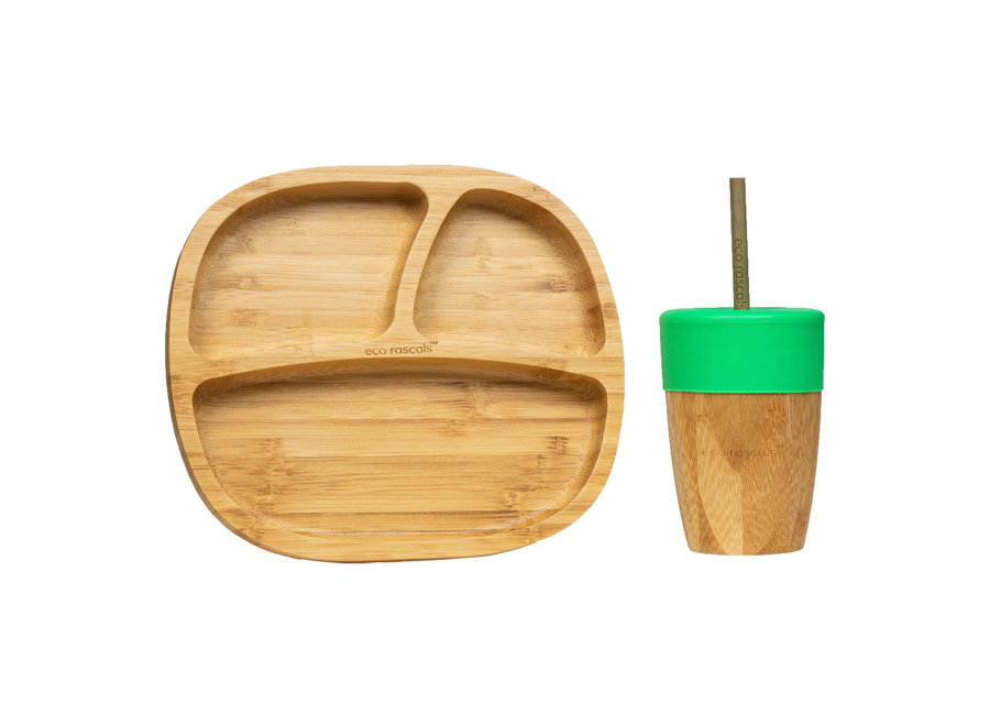 Bamboo plate & cup with straw - Multi color