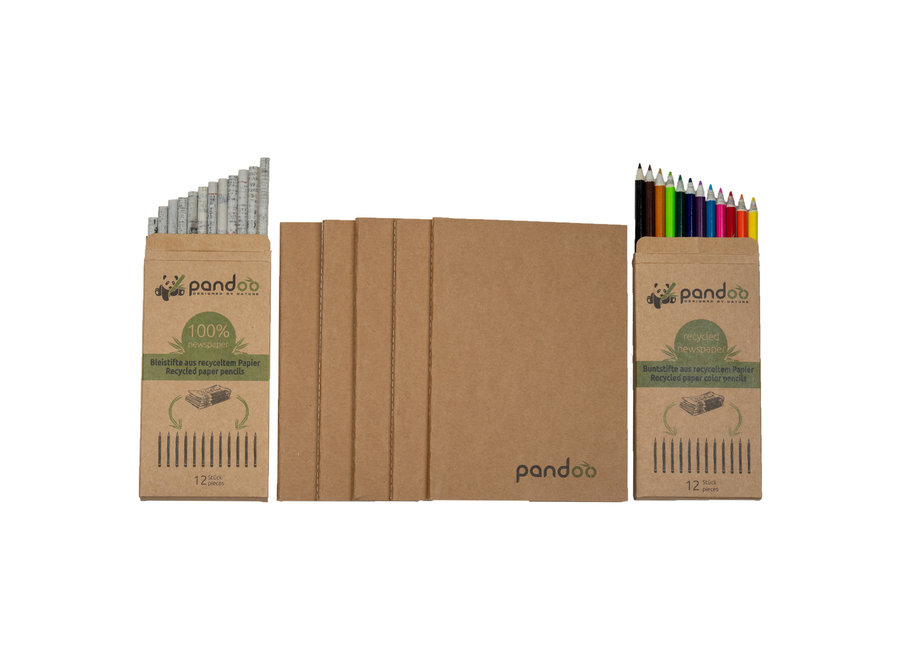 Carnet en bambou A5 + Crayons et crayons de couleur en papier recyclé