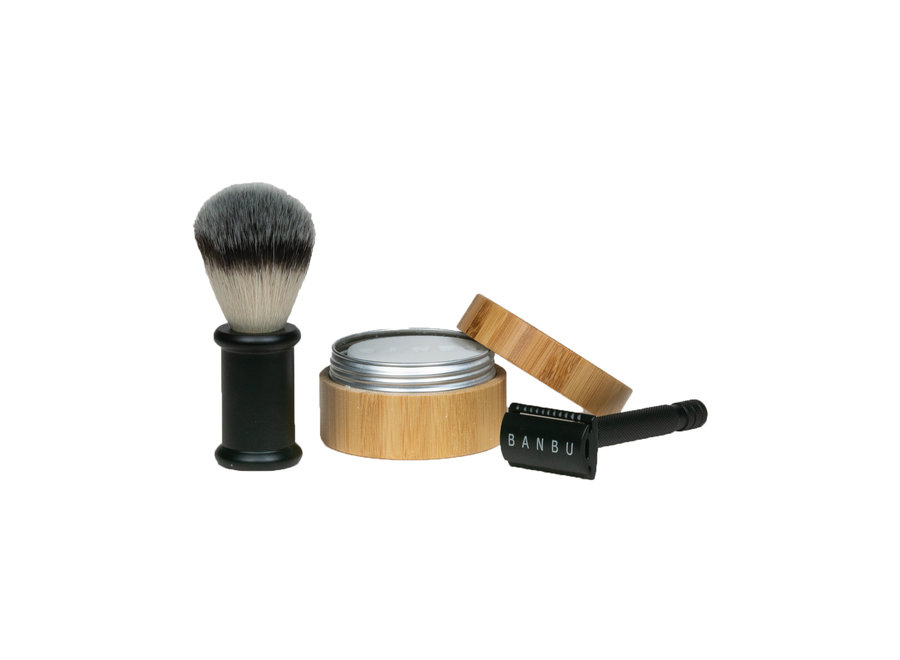 Razor + Shaving brush black & shaving soap Marine