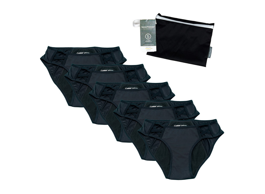 Set of 5 + Wetbag - Cheeky Wipes menstrual underwear Feeling Sassy - black