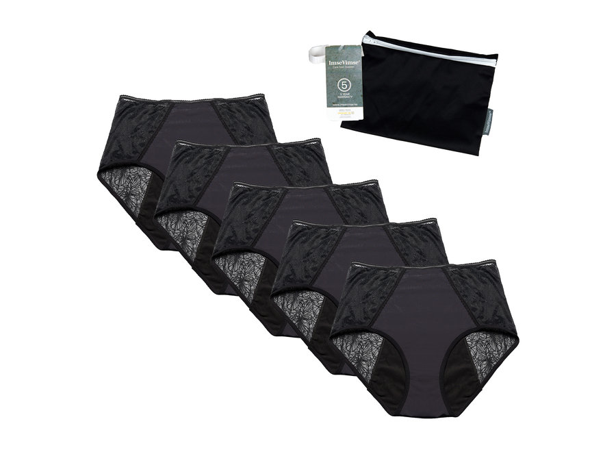 Set van 5 + wetbag - x Cheeky Wipes menstruatie ondergoed Feeling Comfy - zwart
