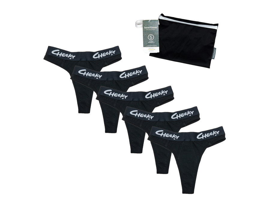 Set of 5 + wetbag - Cheeky Pants menstrual underwear Feeling Limitless - black