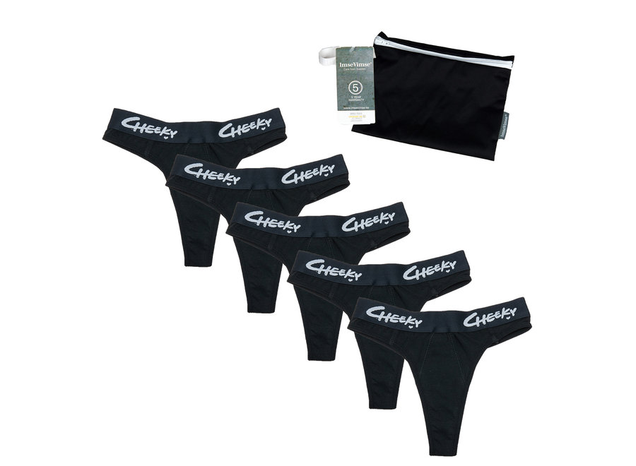 Set van 5 + wetbag  -  Cheeky Pants menstruatie ondergoed Feeling Limitless - zwart