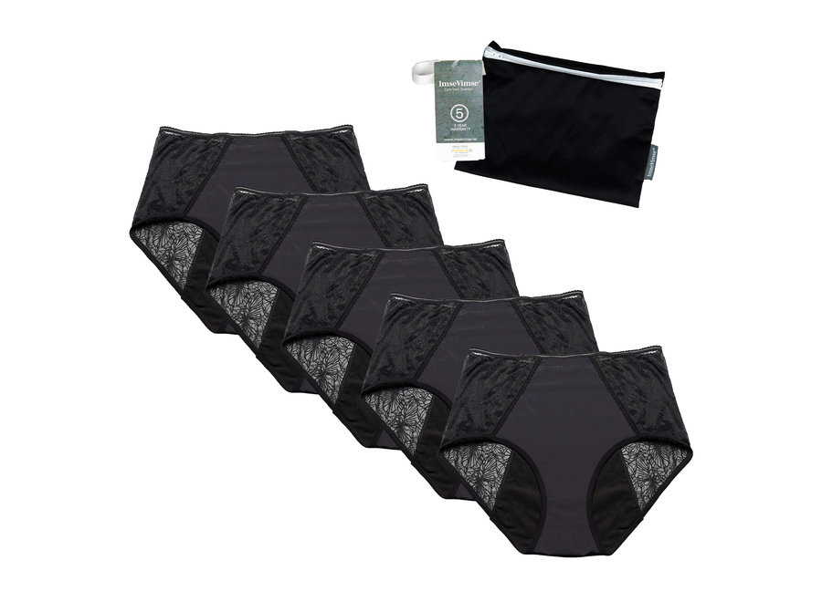 Set van 5 + wetbag - 5 x Cheeky Pants  Feeling Fearless - zwart - Extra absorptie