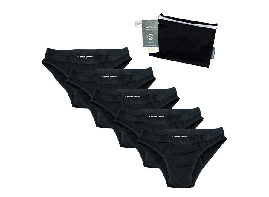 Set of 5 + wetbag - Cheeky Wipes menstrual underwear Feeling Sporty - black