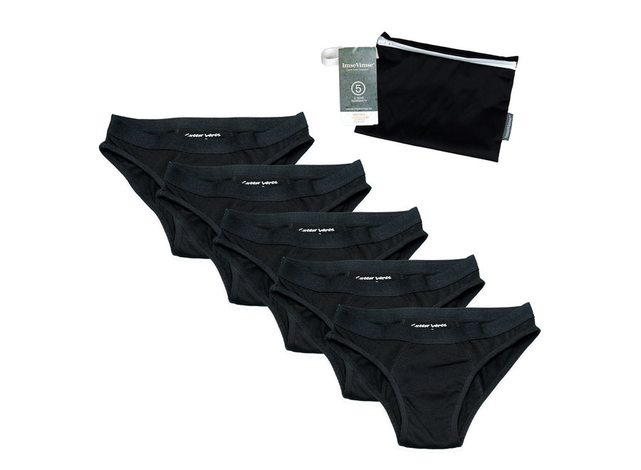Set van 5 + wetbag - Cheeky Wipes menstruatie ondergoed Feeling Sporty  - zwart
