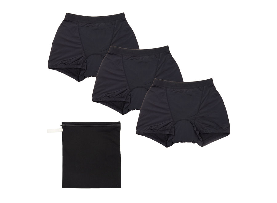 Set of 3 - Cheeky Pants menstrual underwear Feeling Cozy + Wetbag - black