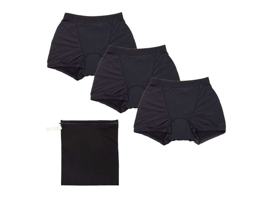 Set van 3 - Cheeky Pants menstruatie ondergoed Feeling Cosy + Wetbag - zwart