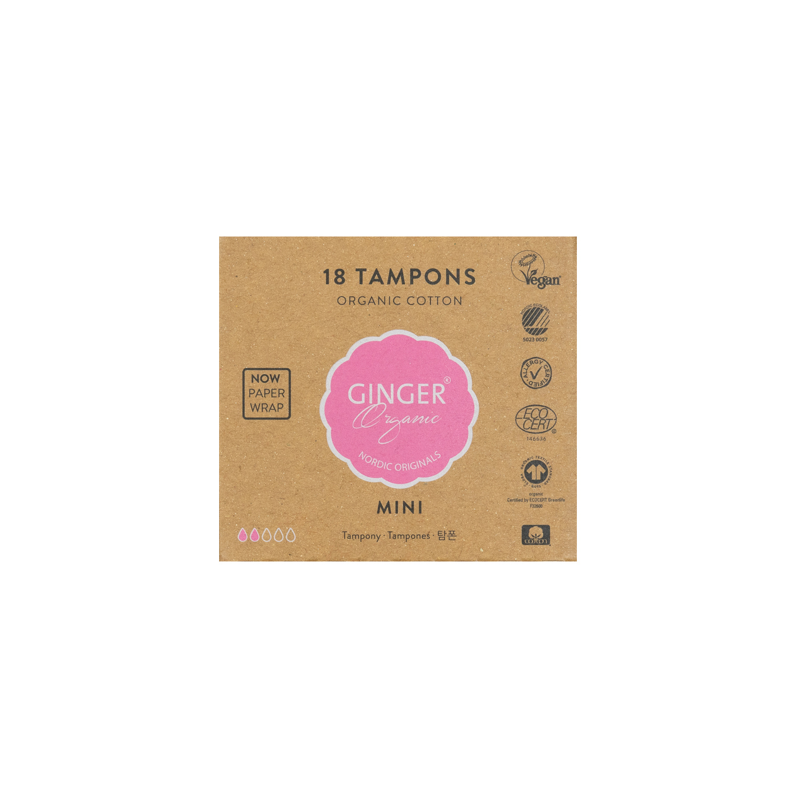 Ginger Organic Tampons Organic Cotton Mini Grace is Green