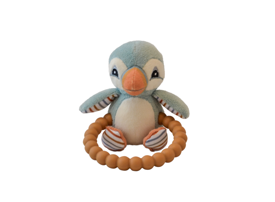 My First Puffin - Silicone rammelaar met bijtring - 2 verschillende kleuren