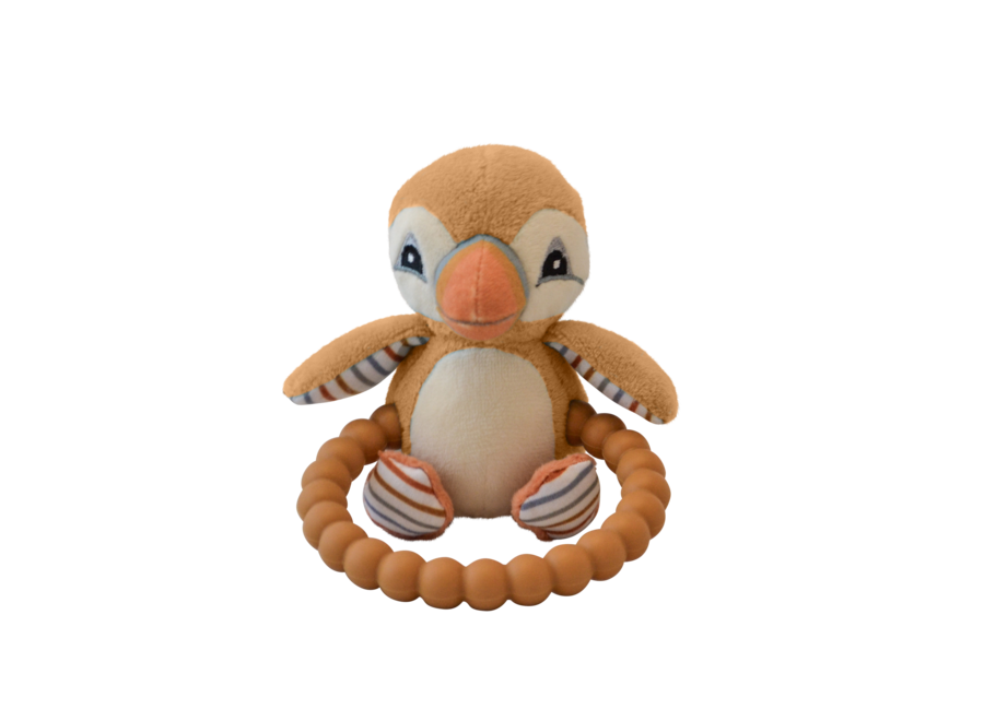My First Puffin - Silicone rammelaar met bijtring - 2 verschillende kleuren