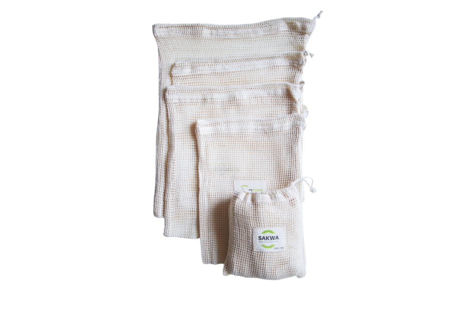 Vegetable & Fruit bag - Organic cotton - 5 pieces - Size S, M & L