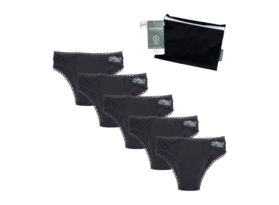 Set of 5 - Cheeky Pants menstrual underwear Feeling Fancy + Wetbag