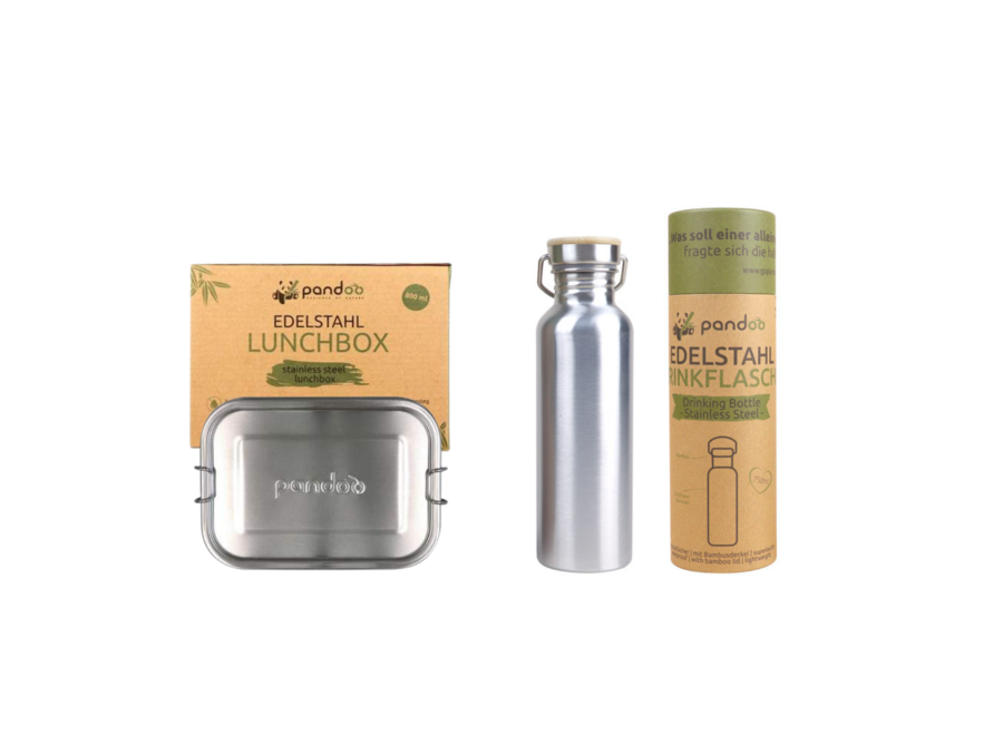 Pandoo stainless steel thermos flask single-walled + Pandoo stainless steel lunch box 800 ml