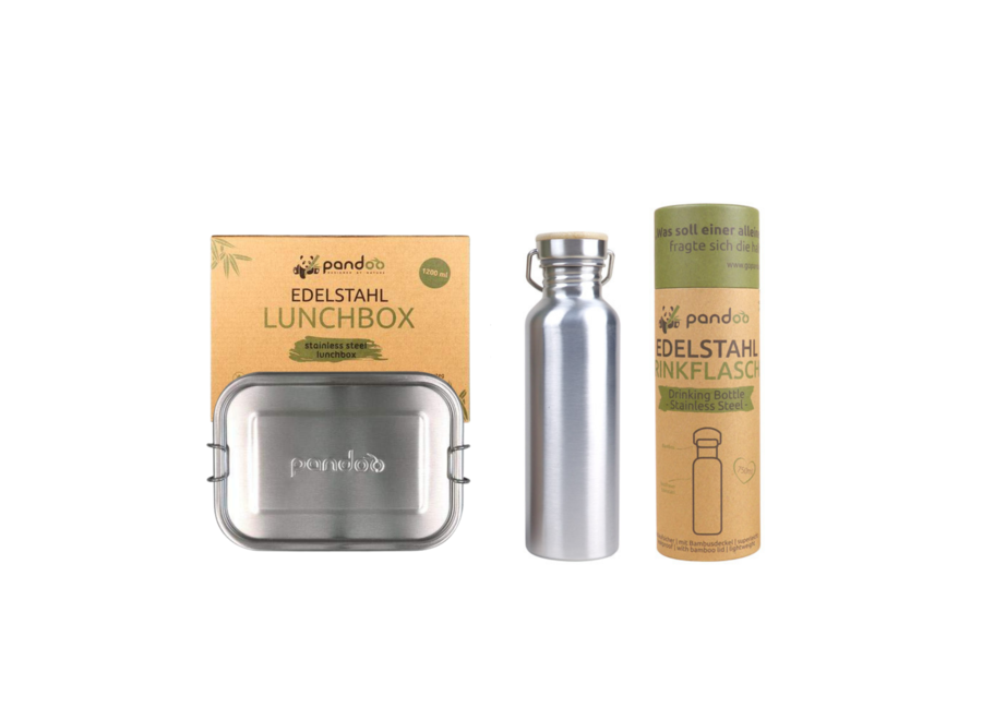 Pandoo stainless steel thermos flask single-walled + Pandoo stainless steel lunch box 1200 ml