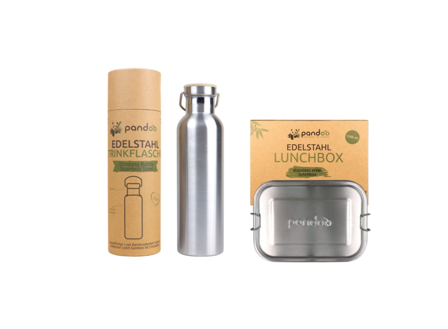 Pandoo RVS thermosfles geïsoleerd + Pandoo RVS lunchbox 1200 ml