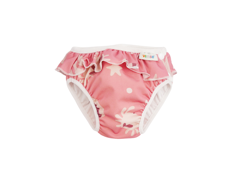 Vimse washable swim nappy with ruffles - Pink Whale